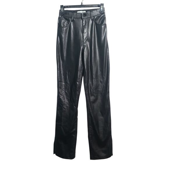 Abercrombie & Fitch Black 90's Straight Ultra High Rise Vegan Pants Size 0 L - Picture 1 of 5